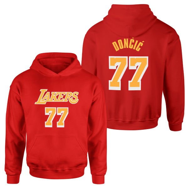 Luka Doncic 77 Lakers White Hoodie M - Kırmızı