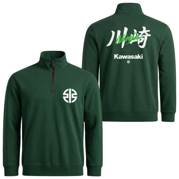 Kawasaki Ninja Superbike Supremacy Yarım Fermuarlı Sweatshirt S - Nefti Yeşili