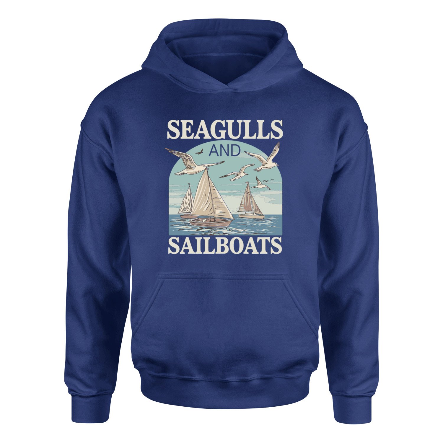 Seagulls and Sailboats Hoodie XL - İndigo Mavisi