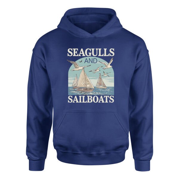 Seagulls and Sailboats Hoodie XL - İndigo Mavisi