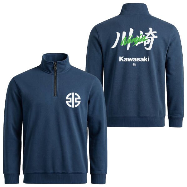 Kawasaki Ninja Superbike Supremacy Yarım Fermuarlı Sweatshirt L - İndigo Mavisi