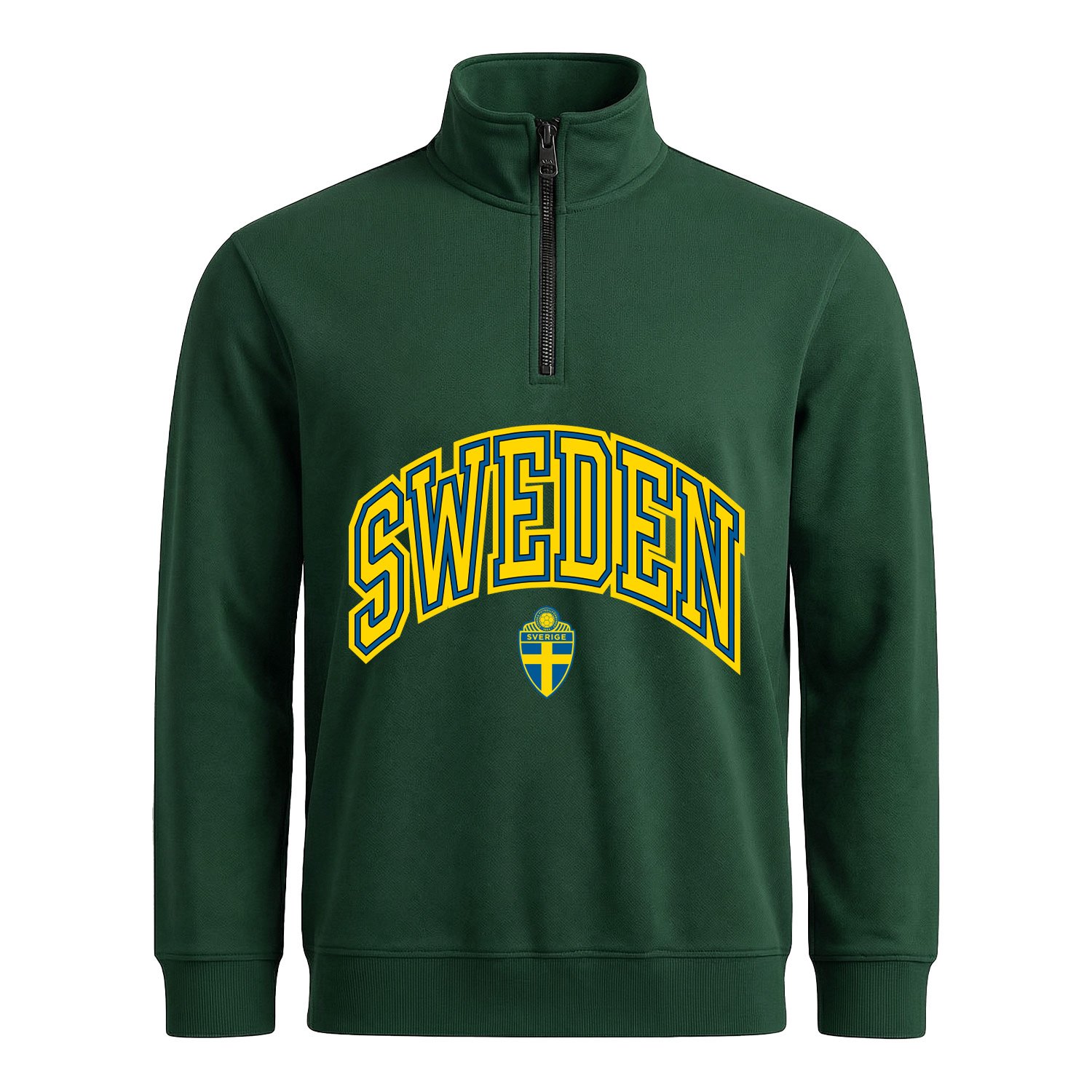 İsveç 2026 Varsity Yarım Fermuarlı Sweatshirt M - Nefti Yeşili