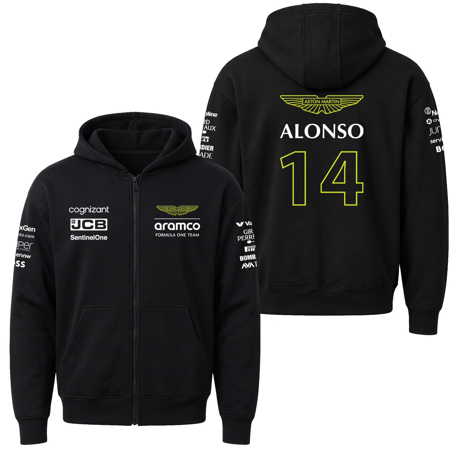 Fernando Alonso 14 | Aston Martin Fermuarlı Kapüşonlu Sweatshirt
