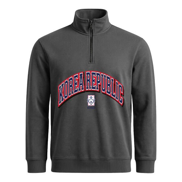Kore Cumhuriyeti 2026 Varsity Yarım Fermuarlı Sweatshirt XL - Füme