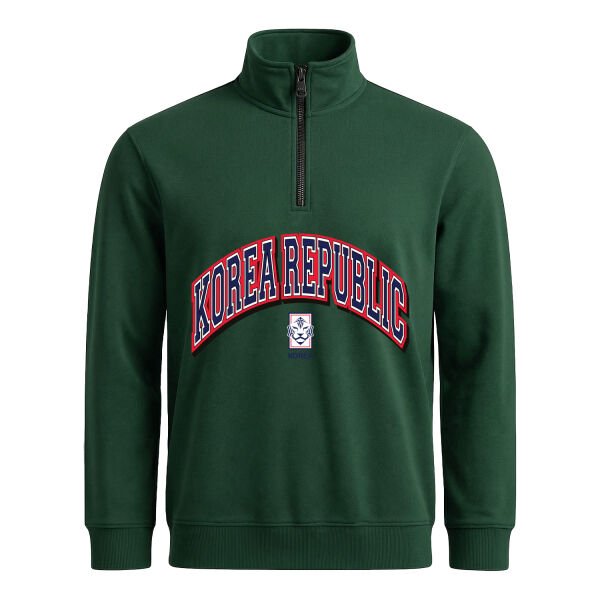 Kore Cumhuriyeti 2026 Varsity Yarım Fermuarlı Sweatshirt L - Nefti Yeşili