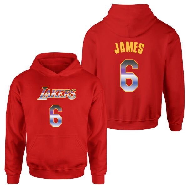 LeBron James 6 Lakers Gradient Forma Hoodie XL - Kırmızı