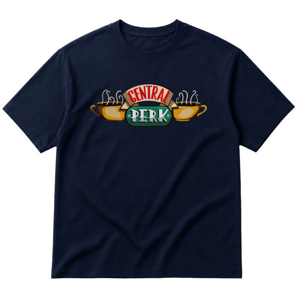Central Perk Oversize Tişört S - İndigo Mavisi
