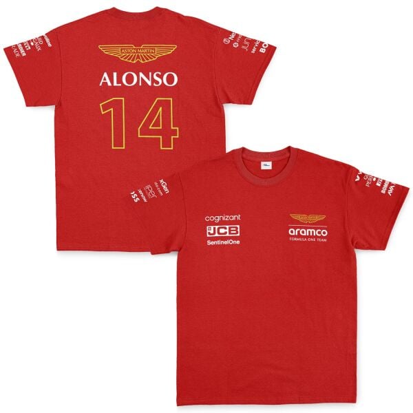 Fernando Alonso 14 | Aston Martin Tişört L - Kırmızı