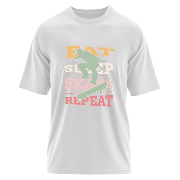 Eat Sleep Skate Repeat Oversize Tişört S - Beyaz