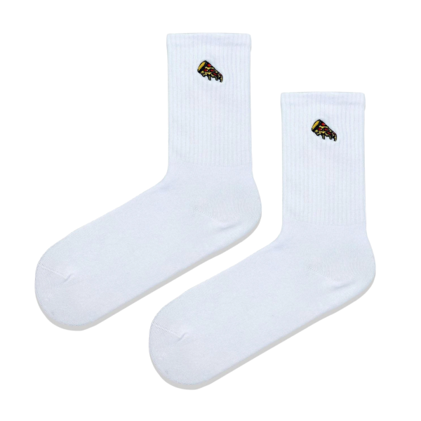 Pizza Nakışlı Beyaz Çorap