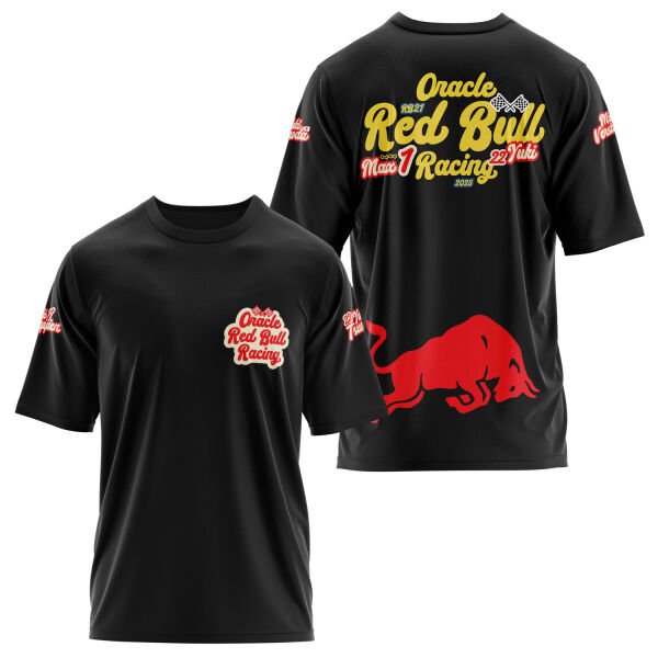 Oracle Red Bull Racing 2025 Max & Yuki Fan Edition Oversize Tişört L - Siyah
