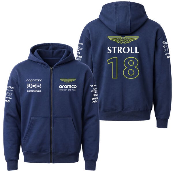 Lance Stroll 18 | Aston Martin Fermuarlı Kapüşonlu Sweatshirt