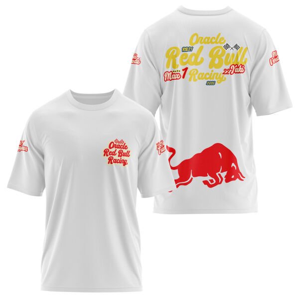 Oracle Red Bull Racing 2025 Max & Yuki Fan Edition Oversize Tişört L - Beyaz