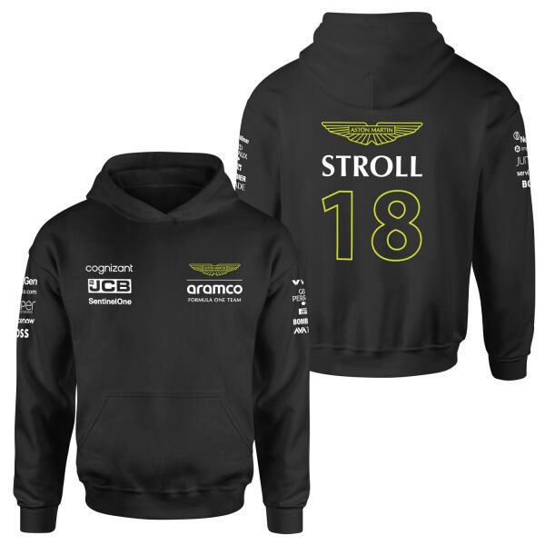 Lance Stroll 18 | Aston Martin Hoodie S - Siyah