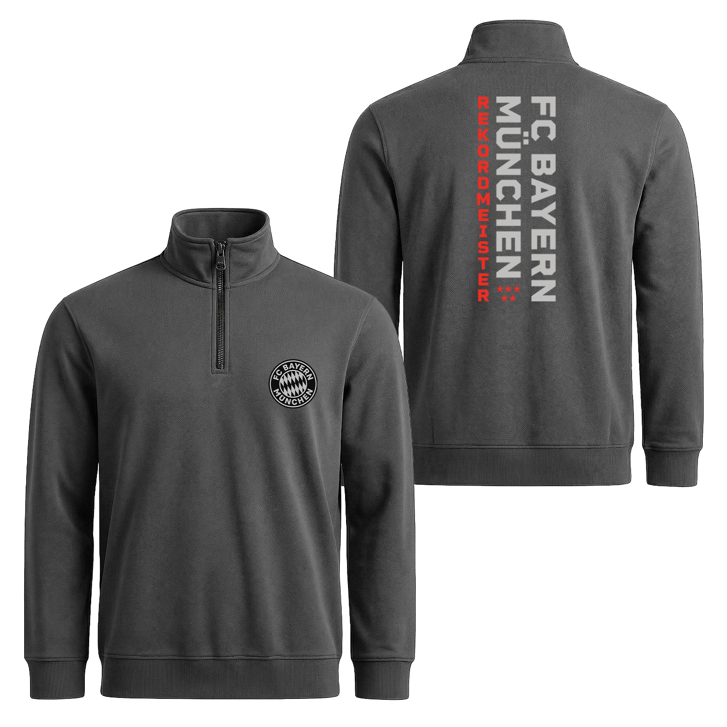 FC Bayern Münih REKORDMEISTER SE Edition Yarım Fermuarlı Sweatshirt L - Füme