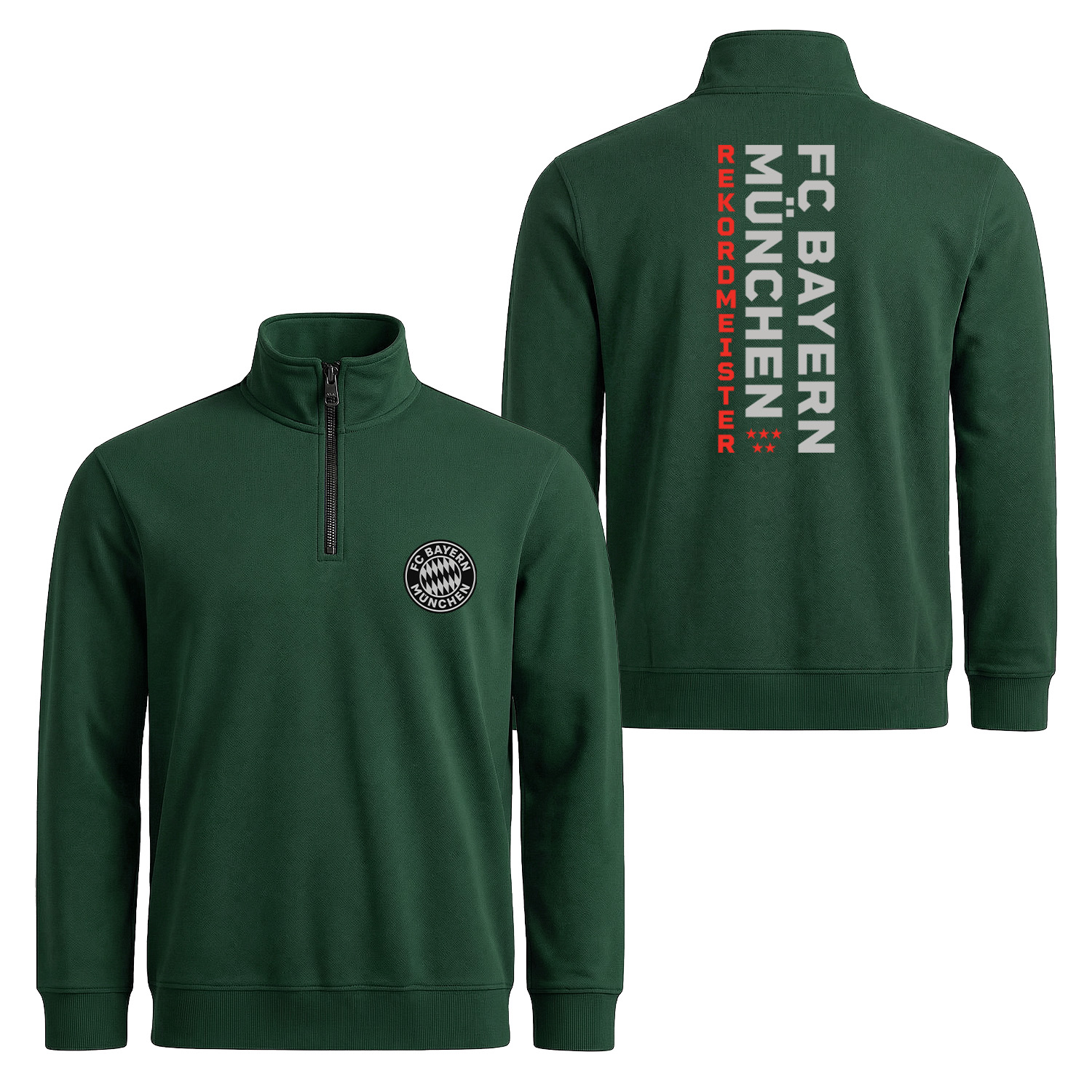 FC Bayern Münih REKORDMEISTER SE Edition Yarım Fermuarlı Sweatshirt M - Nefti Yeşili