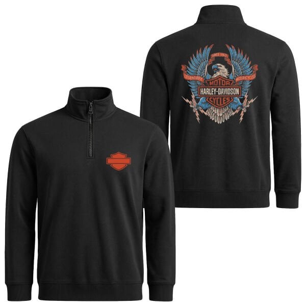 Harley Davidson Legendary Motorcycles Yarım Fermuarlı Sweatshirt